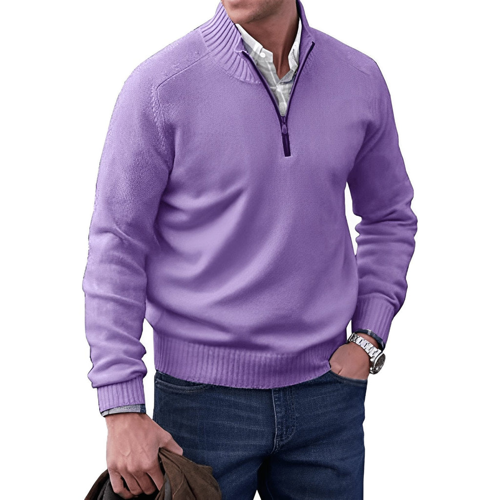 Men's Smart Casual Ribbed Stand Collar Zip Sweater