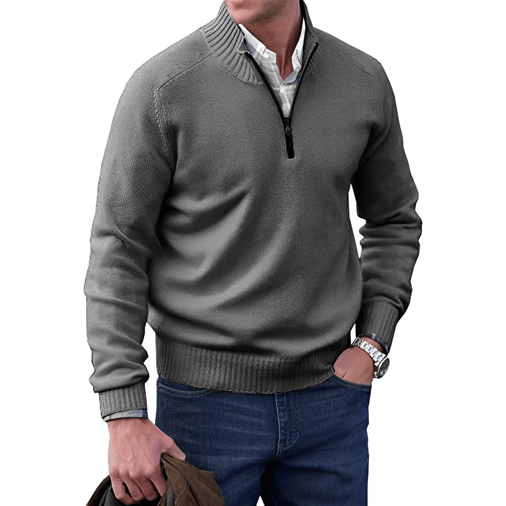 Men's Smart Casual Ribbed Stand Collar Zip Sweater