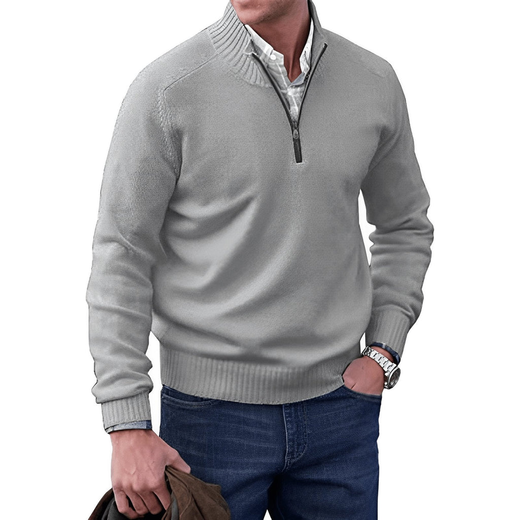 Men's Smart Casual Ribbed Stand Collar Zip Sweater