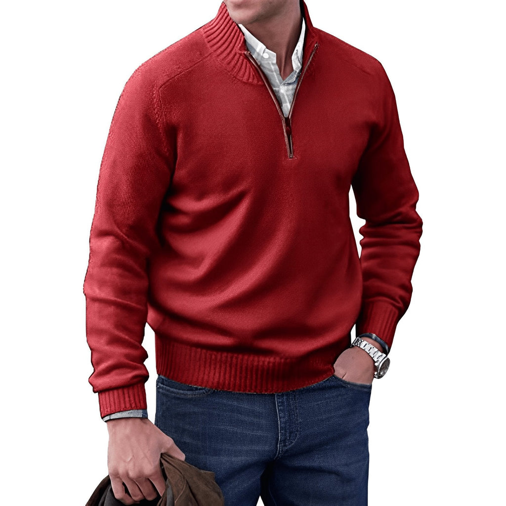 Men's Smart Casual Ribbed Stand Collar Zip Sweater