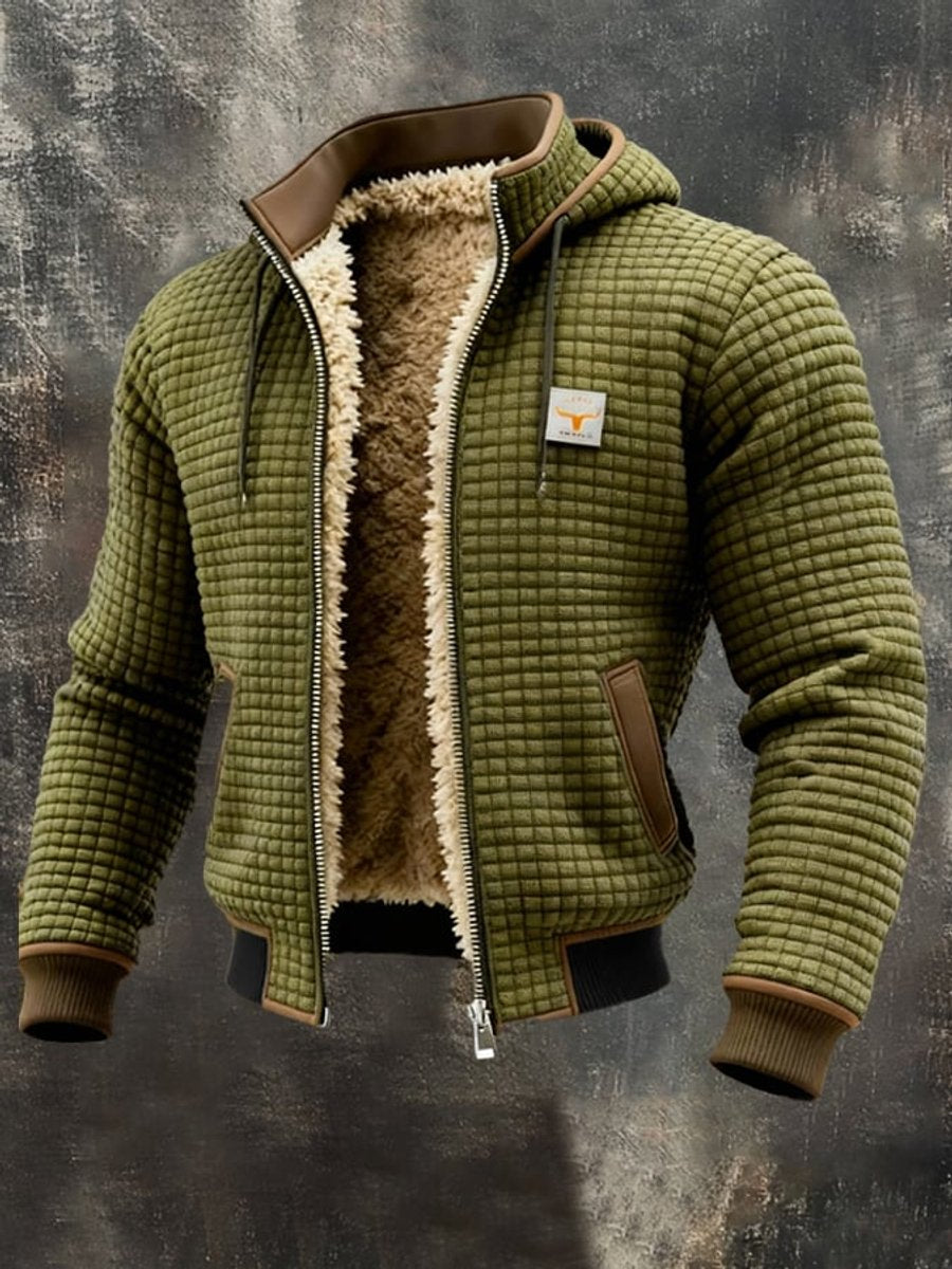 Men's Fleece Lined Hooded Quilted Zip Jacket