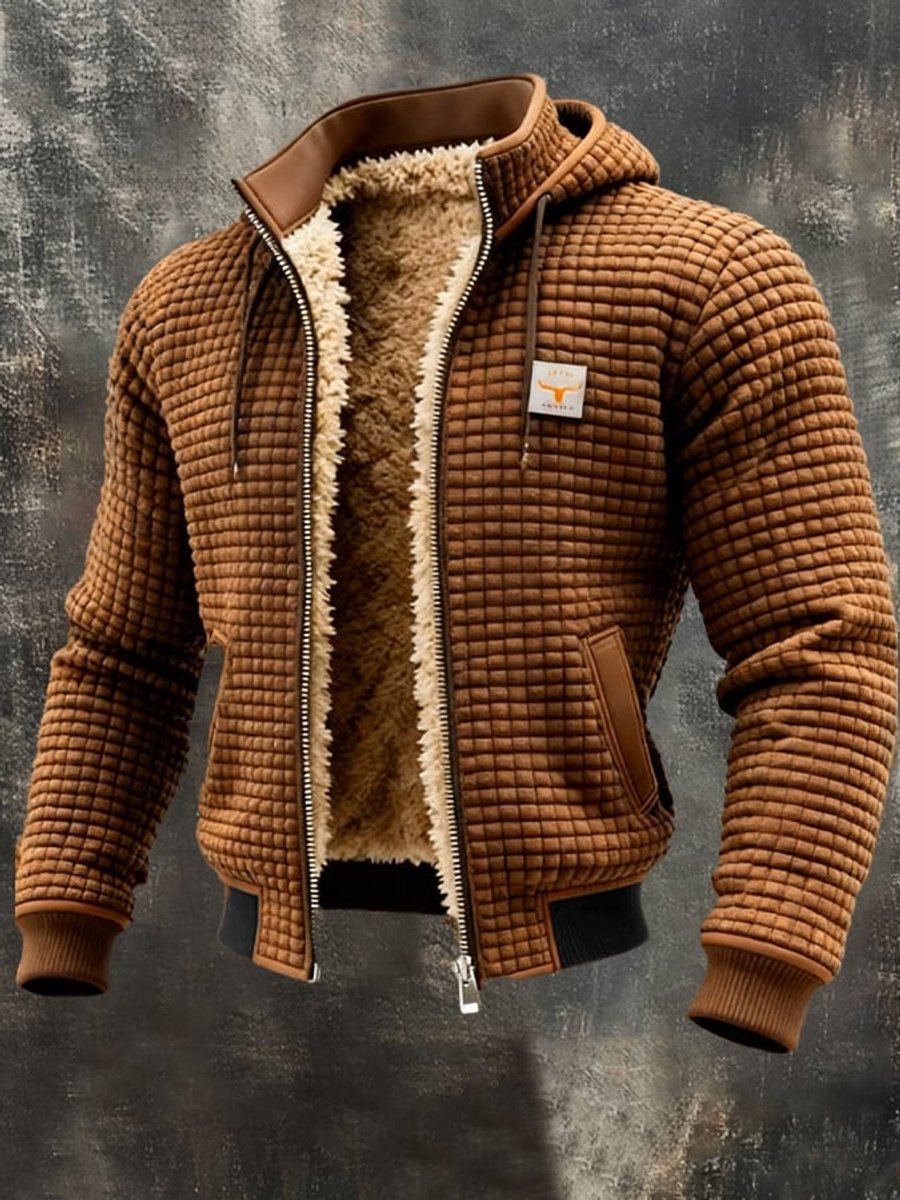 Men's Fleece Lined Hooded Quilted Zip Jacket