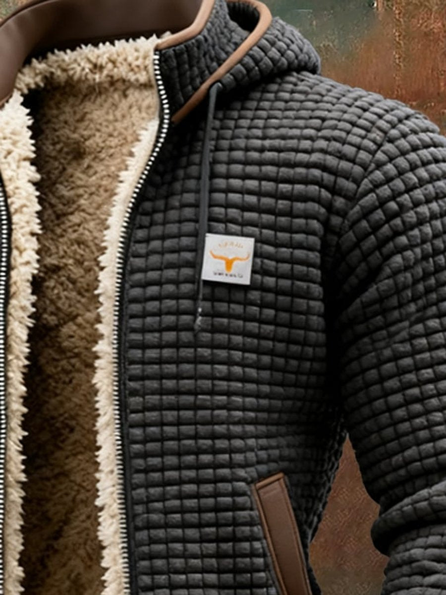 Men's Fleece Lined Hooded Quilted Zip Jacket