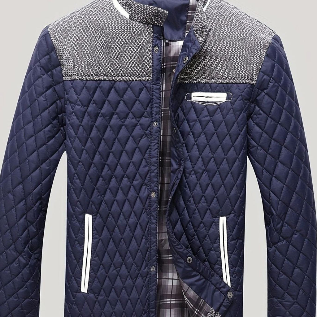 Men's Diamond Quilt Jacket with Knit-Trimmed Shoulders