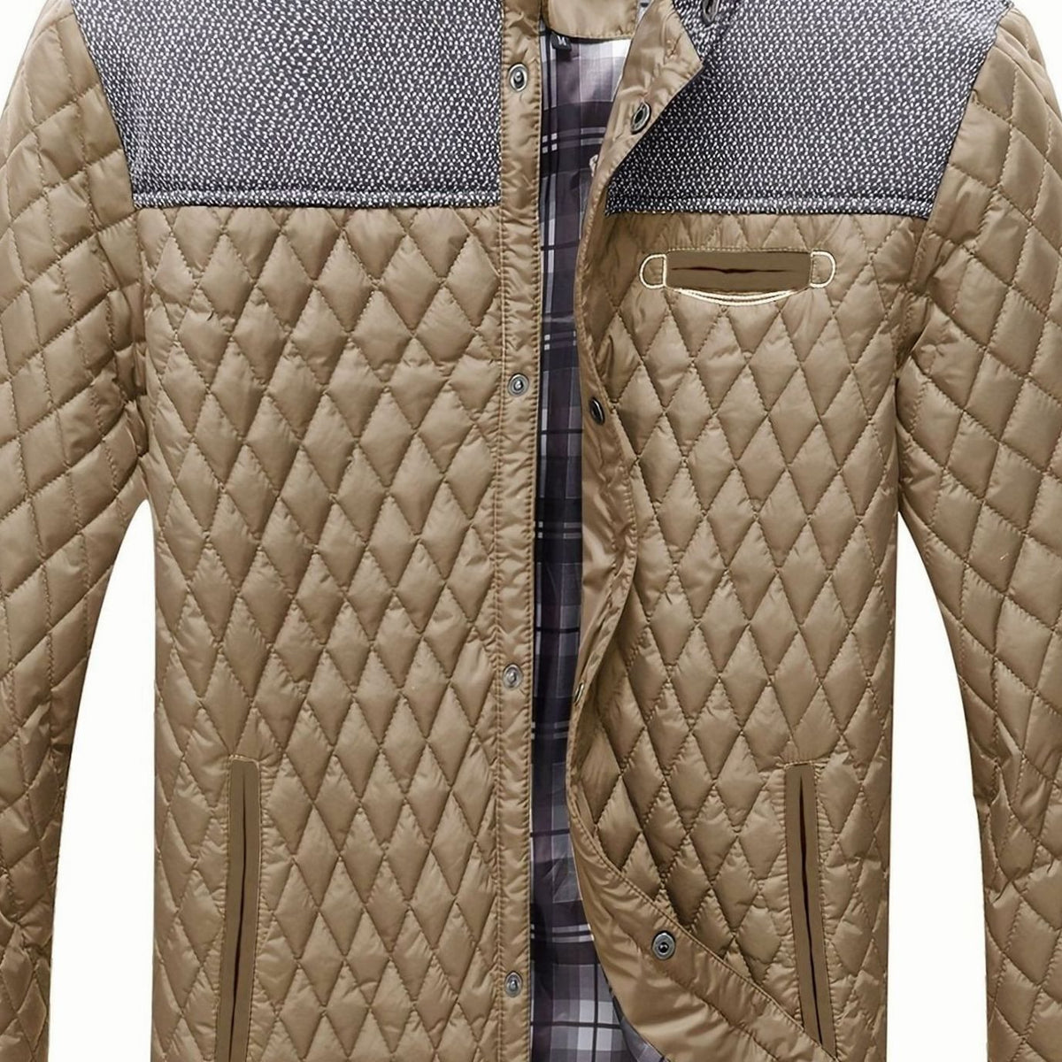 Men's Diamond Quilt Jacket with Knit-Trimmed Shoulders