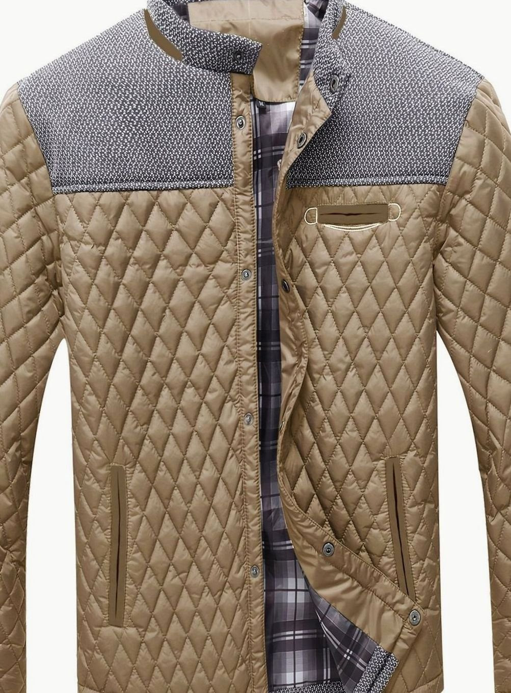 Men's Diamond Quilt Jacket with Knit-Trimmed Shoulders