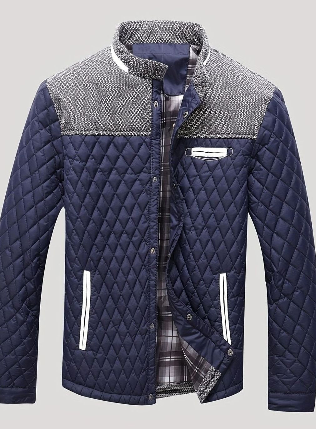 Men's Diamond Quilt Jacket with Knit-Trimmed Shoulders