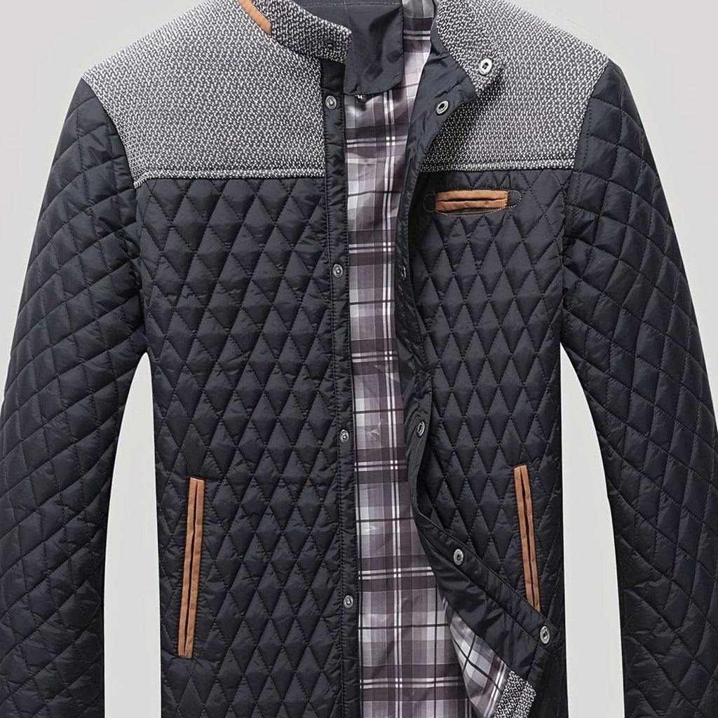 Men's Diamond Quilt Jacket with Knit-Trimmed Shoulders