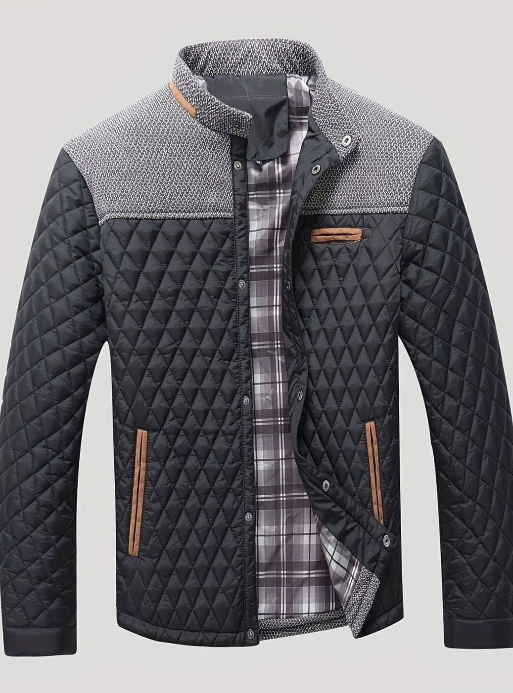Men's Diamond Quilt Jacket with Knit-Trimmed Shoulders