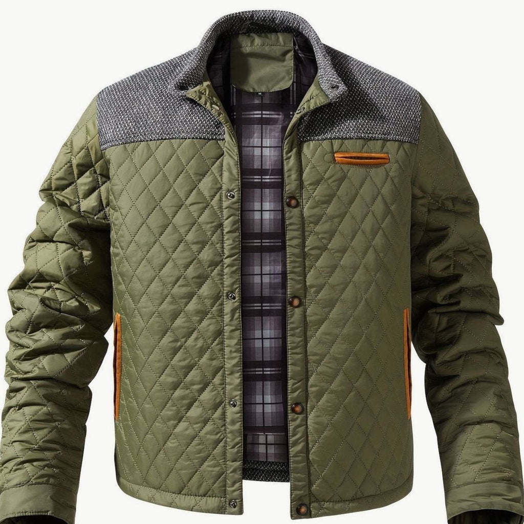 Men's Quilted Button-Snap Jacket with Flannel Lining