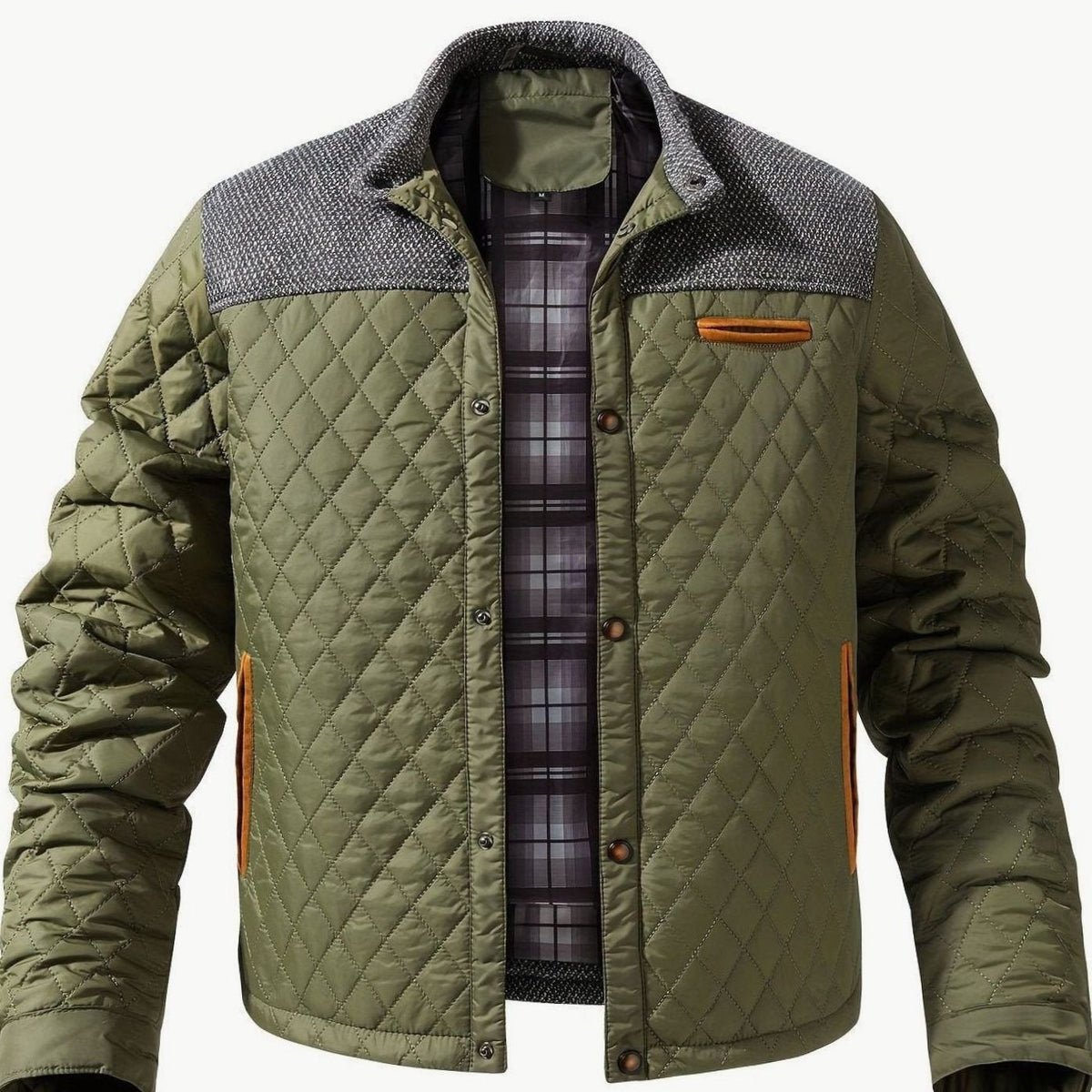 Men's Quilted Button-Snap Jacket with Flannel Lining