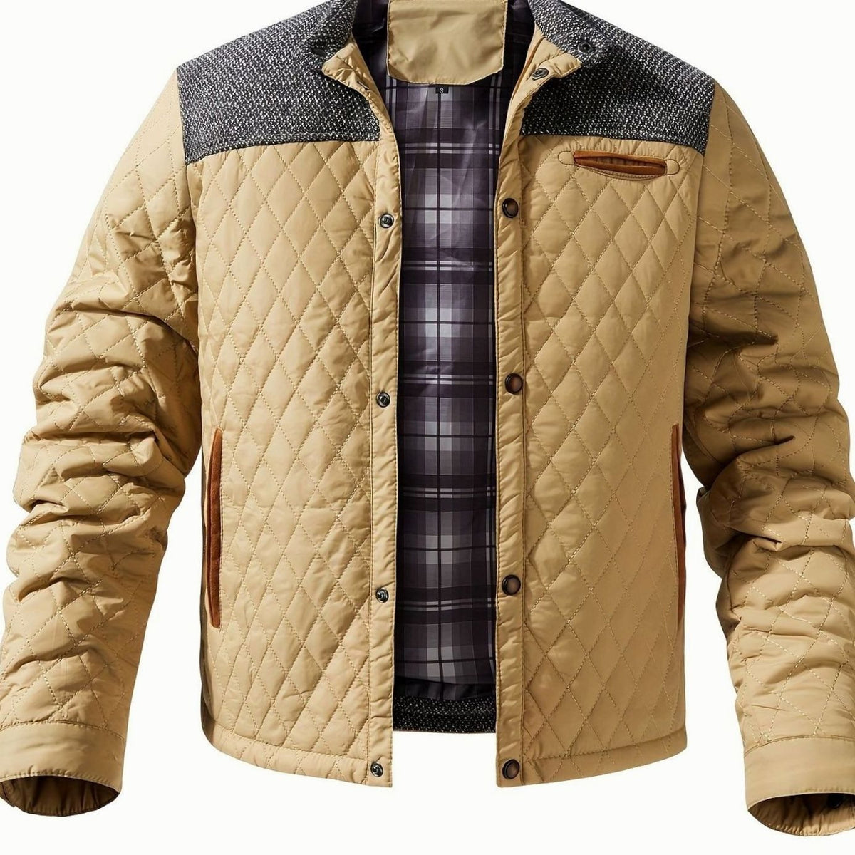 Men's Quilted Button-Snap Jacket with Flannel Lining