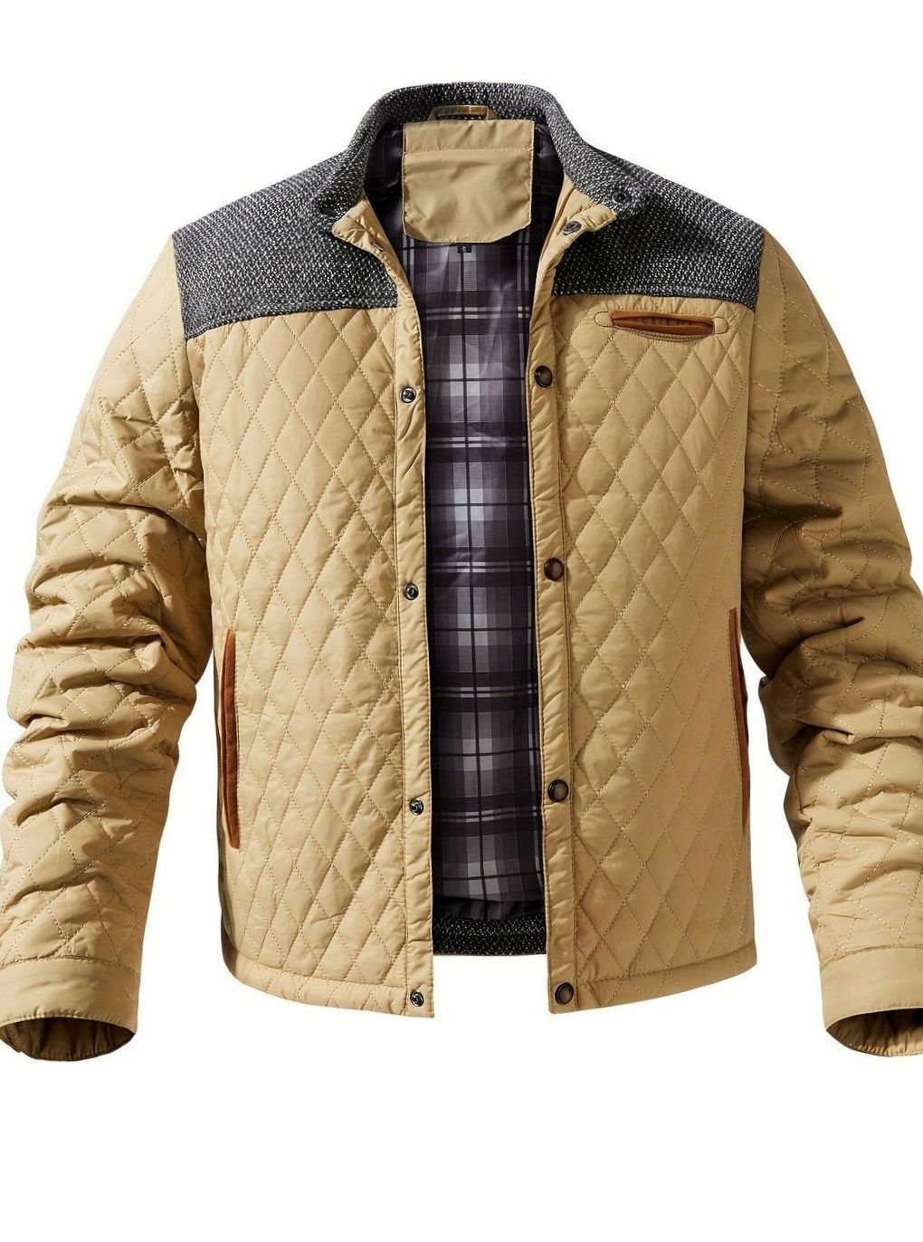 Men's Quilted Button-Snap Jacket with Flannel Lining