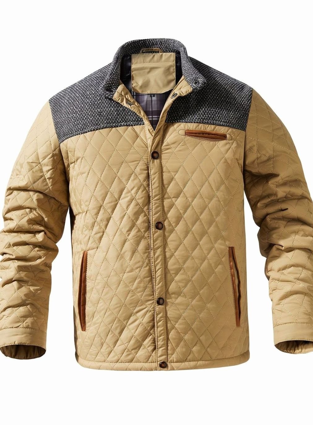 Men's Quilted Button-Snap Jacket with Flannel Lining