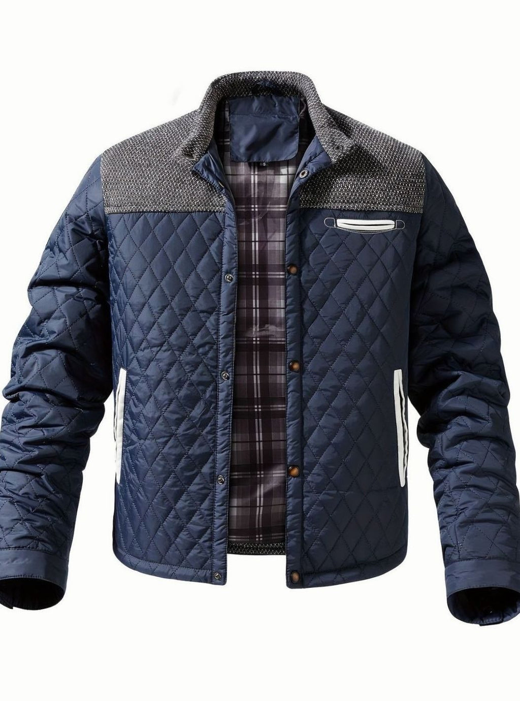 Men's Quilted Button-Snap Jacket with Flannel Lining