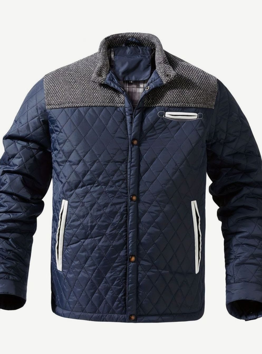Men's Quilted Button-Snap Jacket with Flannel Lining
