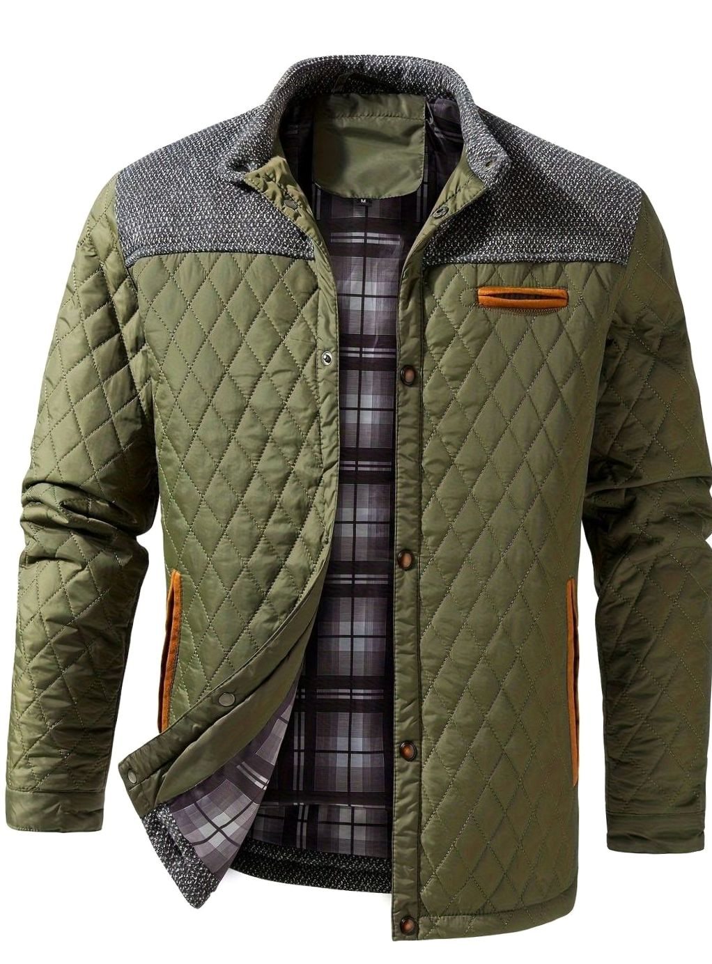 Men's Quilted Button-Snap Jacket with Flannel Lining