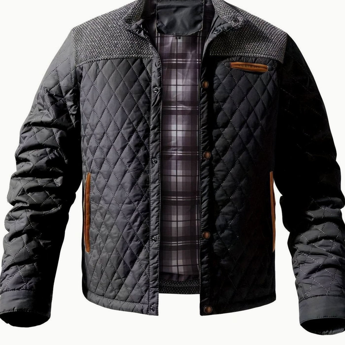 Men's Quilted Button-Snap Jacket with Flannel Lining