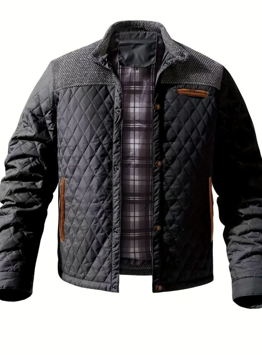 Men's Quilted Button-Snap Jacket with Flannel Lining