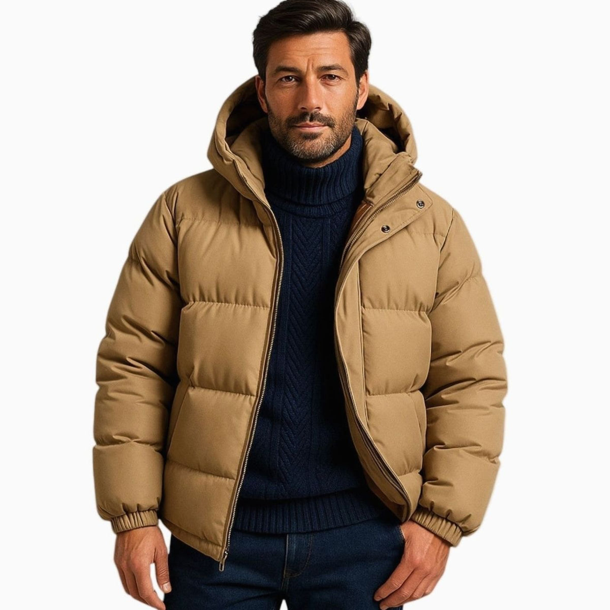 Men's Puffer Coat with Quilted Insulation and Hood
