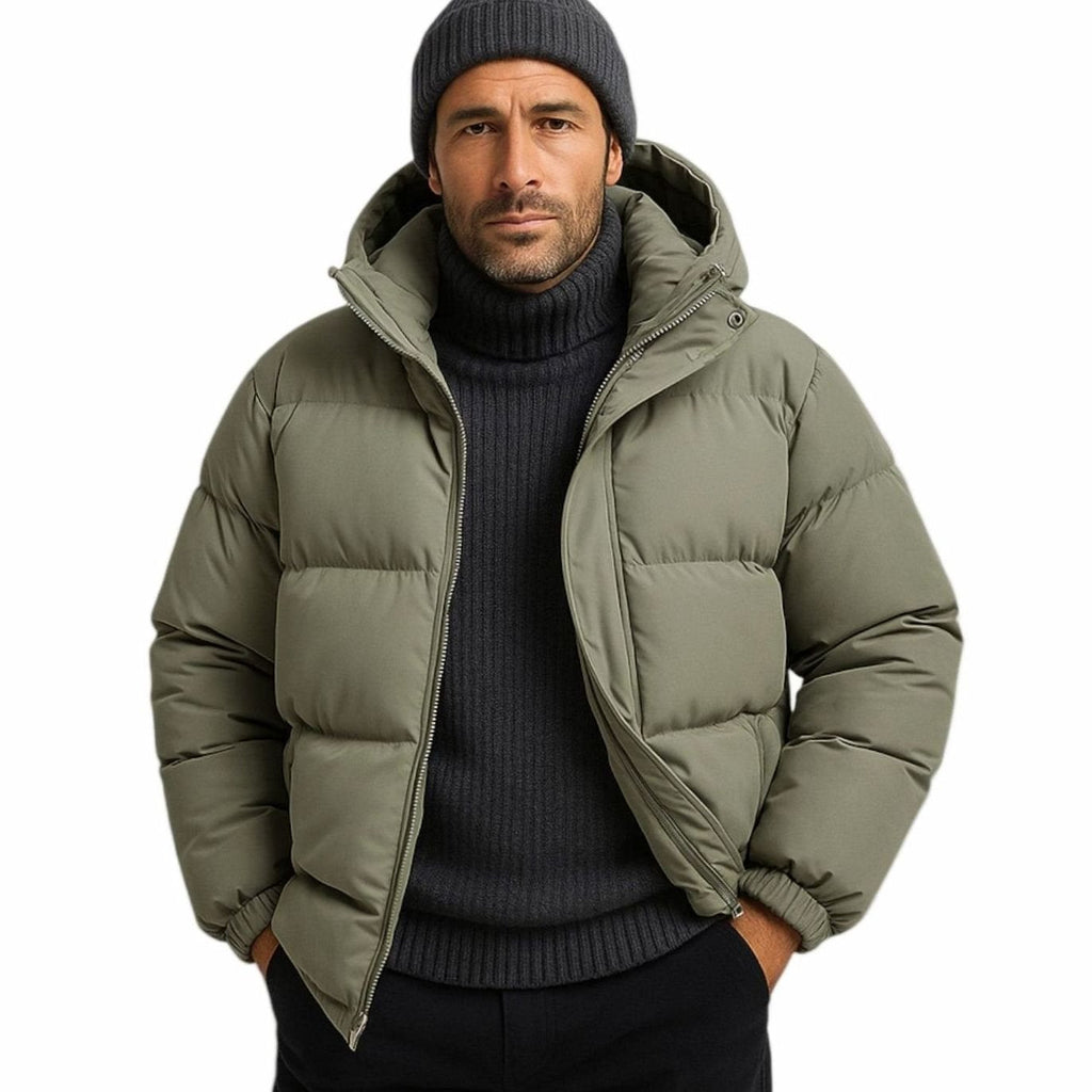 Men's Puffer Coat with Quilted Insulation and Hood