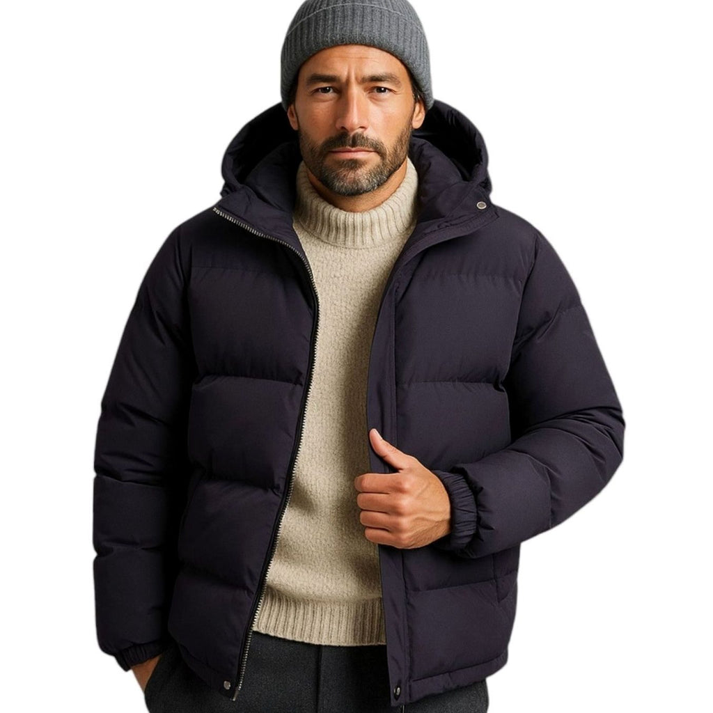 Men's Puffer Coat with Quilted Insulation and Hood