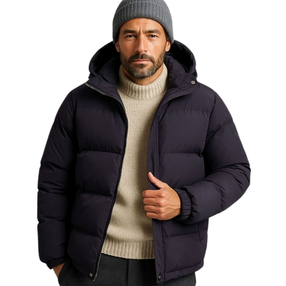 Men's Puffer Coat with Quilted Insulation and Hood