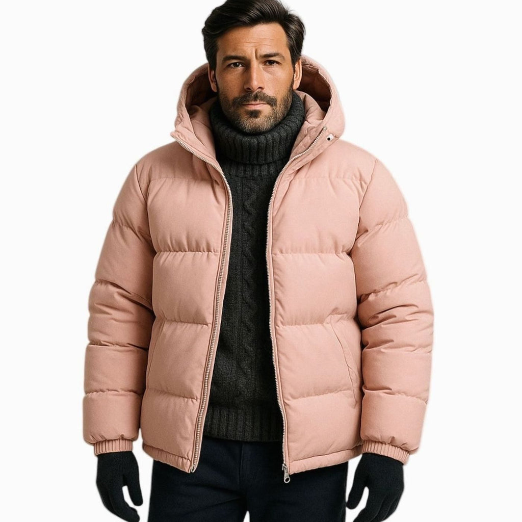 Men's Puffer Coat with Quilted Insulation and Hood