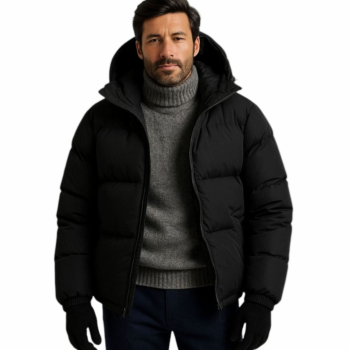 Men's Puffer Coat with Quilted Insulation and Hood
