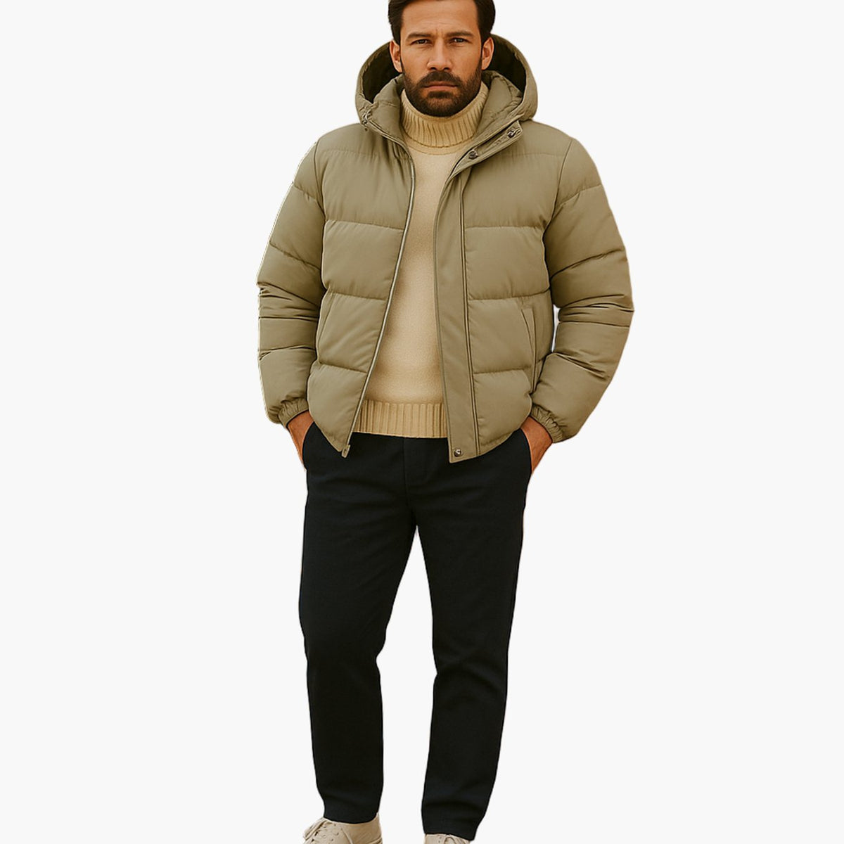 Men's Puffer Coat with Quilted Insulation and Hood