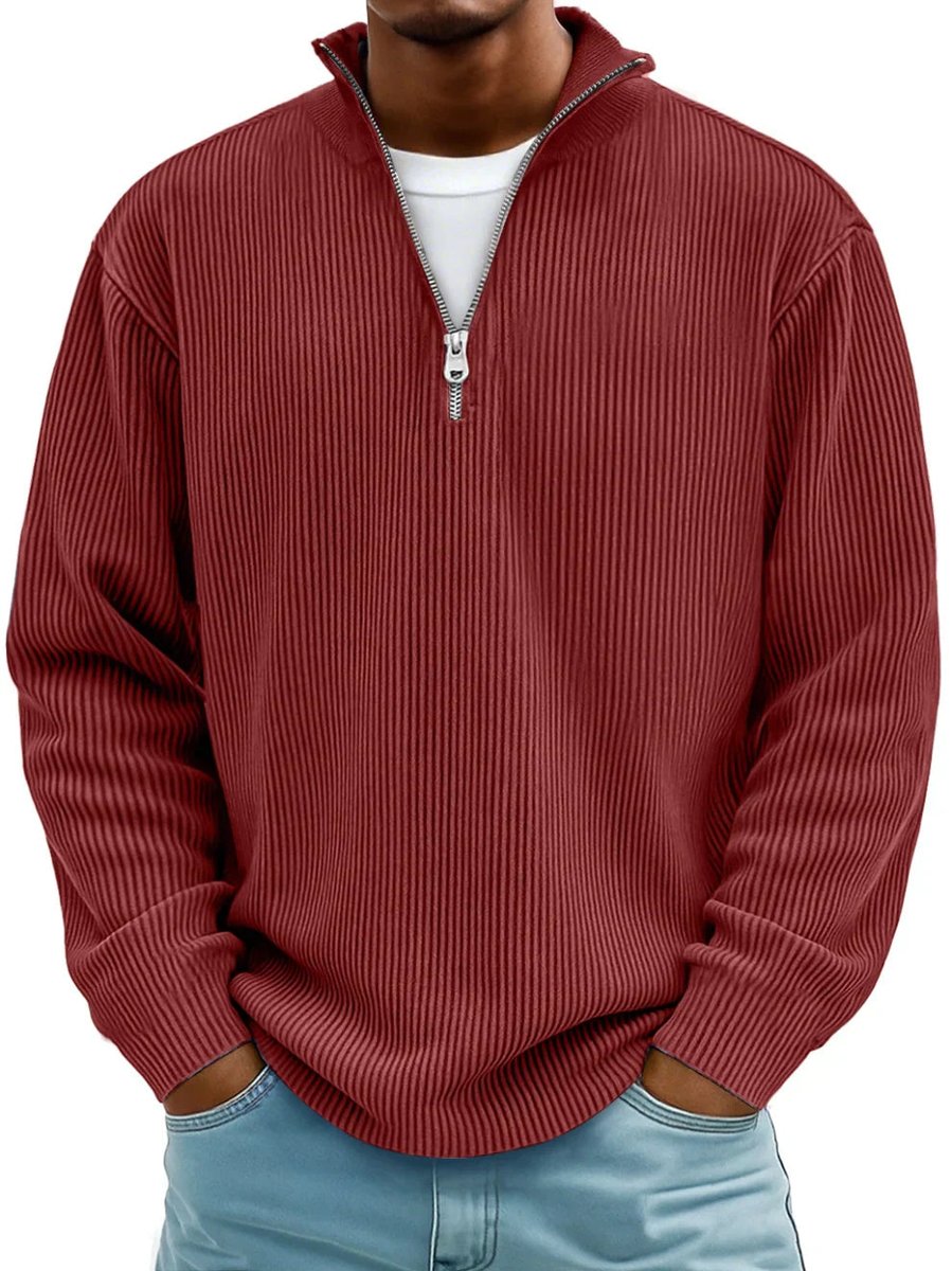 Men's Rib Knit Zip Neck Cold Weather Sweater