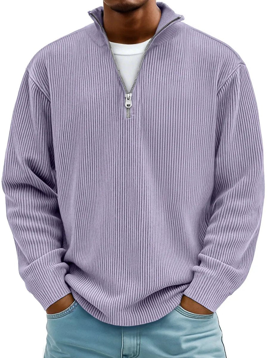 Men's Rib Knit Zip Neck Cold Weather Sweater