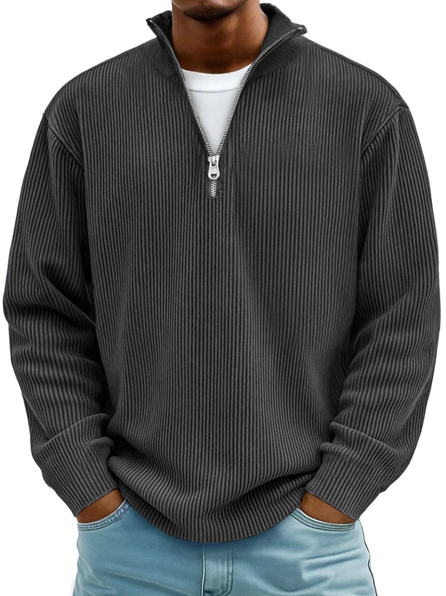 Men's Rib Knit Zip Neck Cold Weather Sweater
