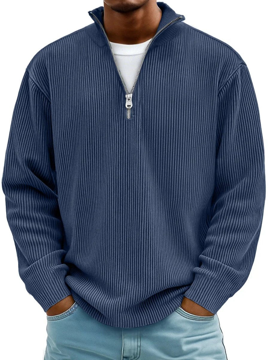 Men's Rib Knit Zip Neck Cold Weather Sweater