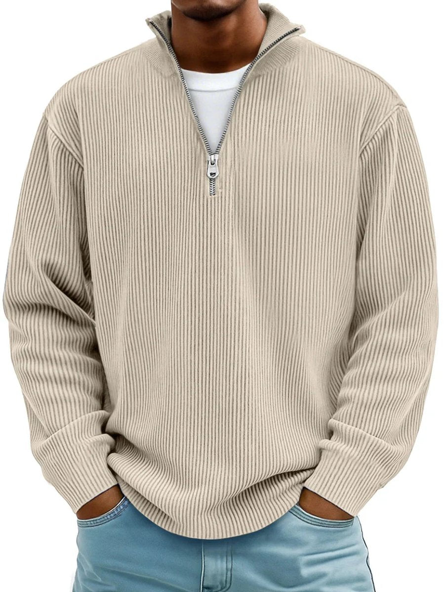 Men's Rib Knit Zip Neck Cold Weather Sweater