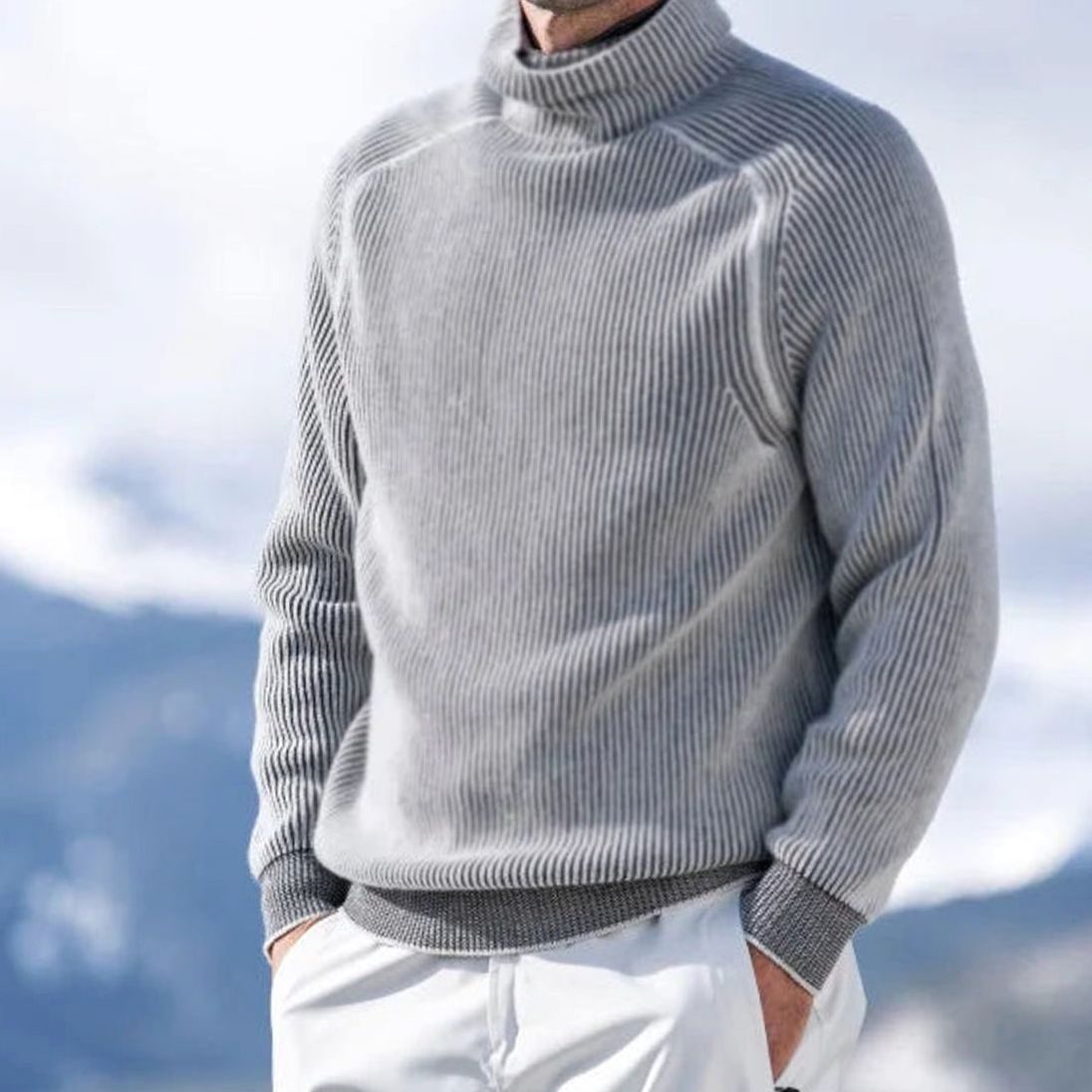 Men's Loose Fit Warm Ribbed Everyday Turtleneck Sweater
