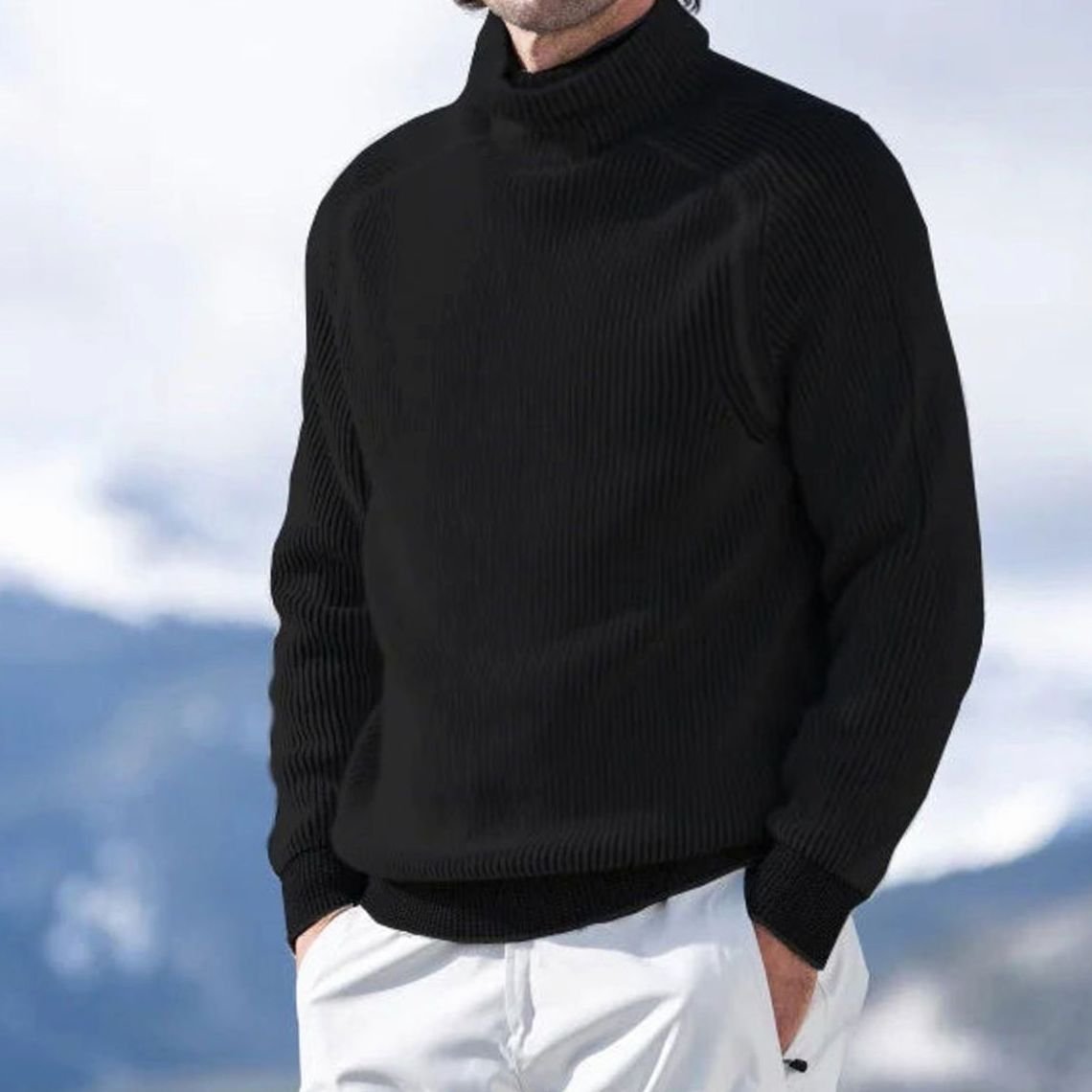 Men's Loose Fit Warm Ribbed Everyday Turtleneck Sweater