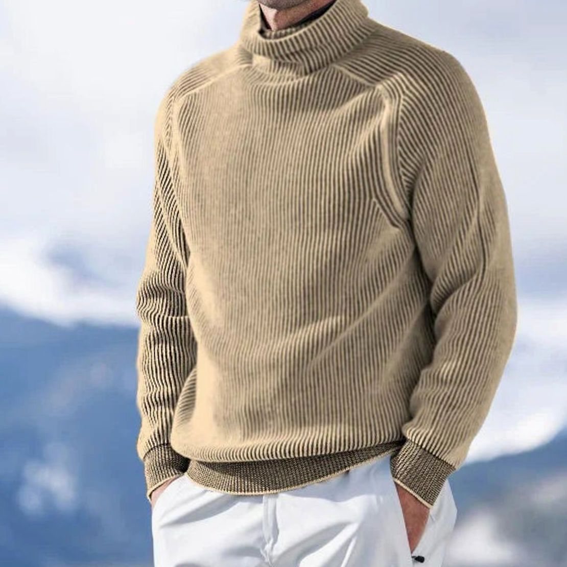 Men's Loose Fit Warm Ribbed Everyday Turtleneck Sweater