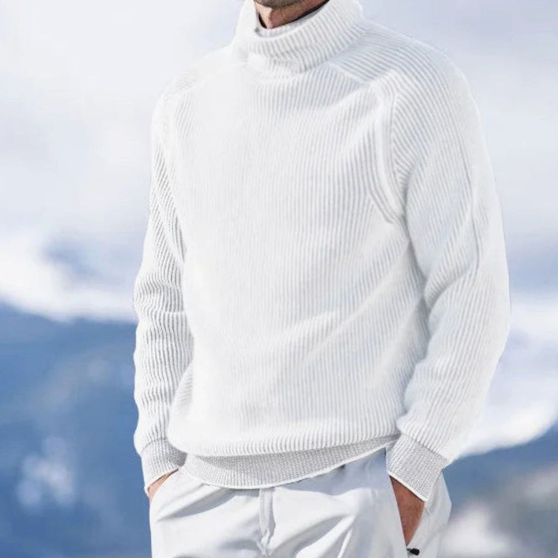 Men's Loose Fit Warm Ribbed Everyday Turtleneck Sweater