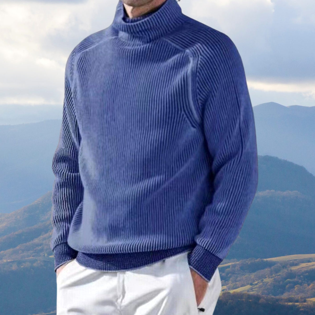 Men's Loose Fit Warm Ribbed Everyday Turtleneck Sweater