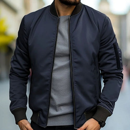 Men's Easy Bomber Style Jacket with Ribbed Cuffs