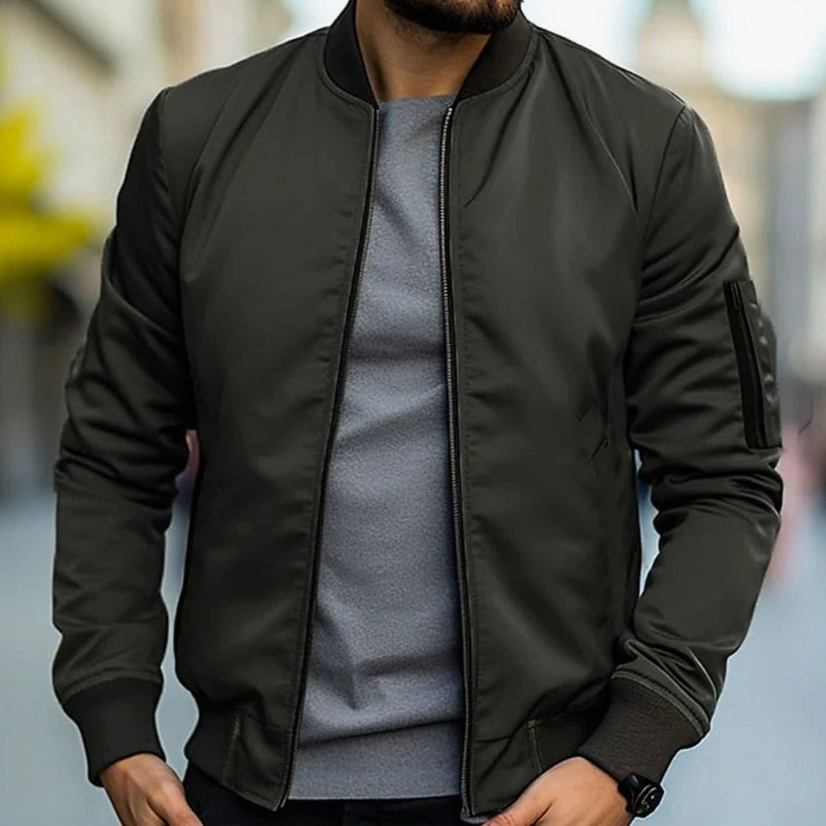 Men's Easy Bomber Style Jacket with Ribbed Cuffs