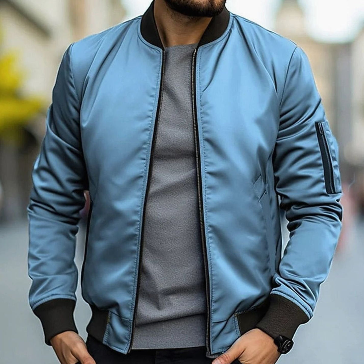 Men's Easy Bomber Style Jacket with Ribbed Cuffs