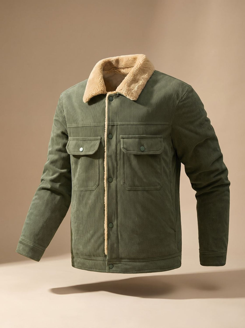 Men's Snap-Front Teddy-Lined Corduroy Utility Jacket