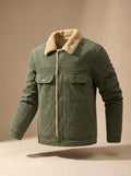Men's Snap-Front Teddy-Lined Corduroy Utility Jacket