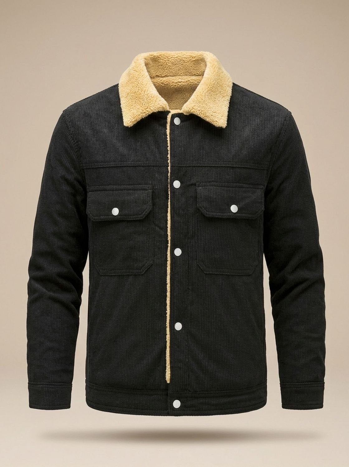 Men's Snap-Front Teddy-Lined Corduroy Utility Jacket