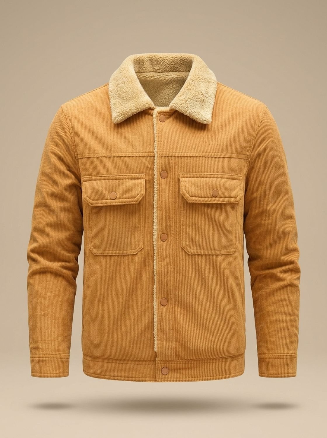 Men's Snap-Front Teddy-Lined Corduroy Utility Jacket