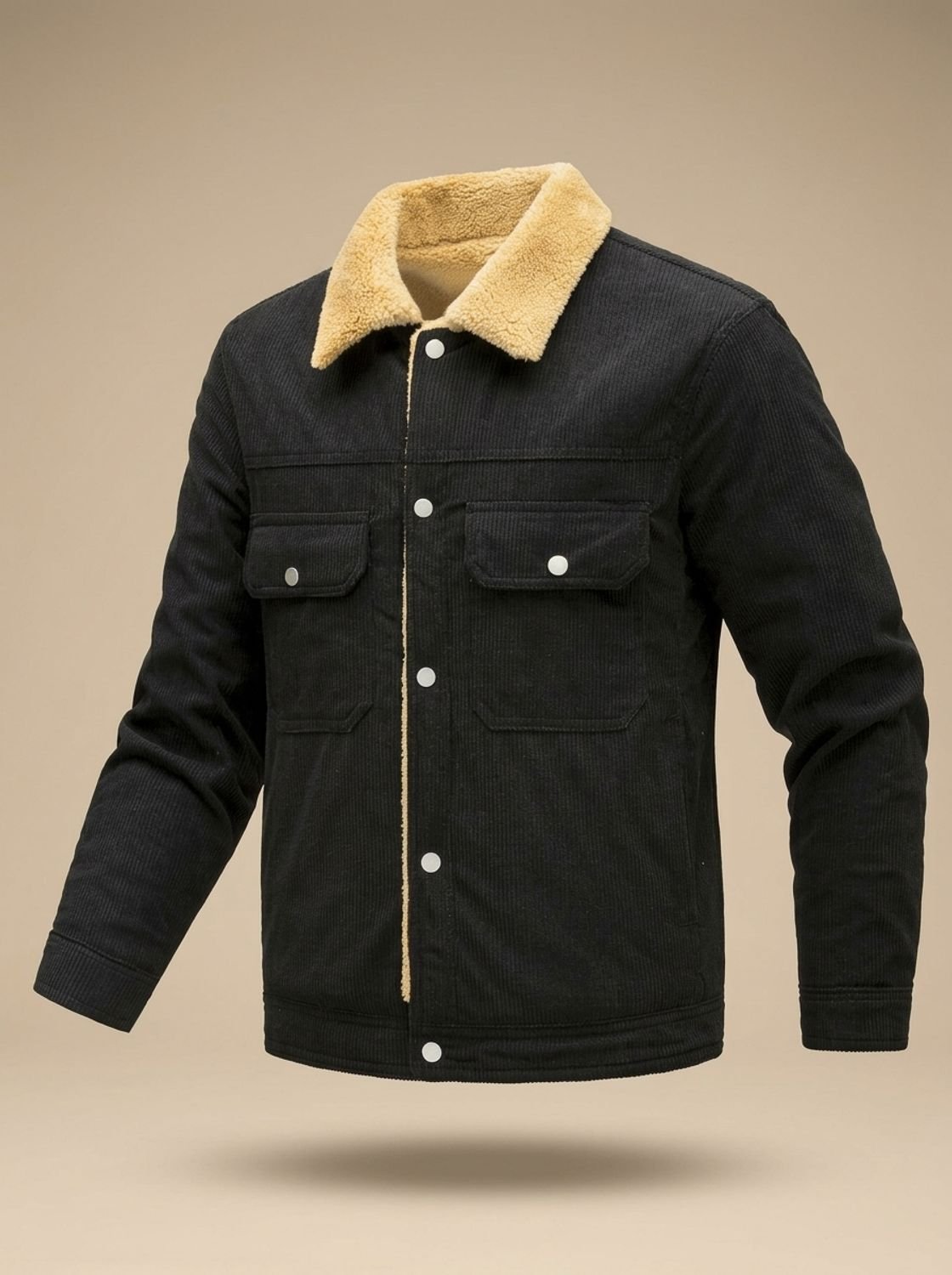 Men's Snap-Front Teddy-Lined Corduroy Utility Jacket