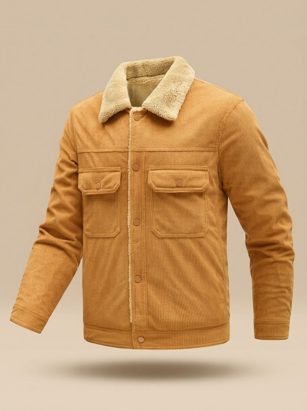 Men's Snap-Front Teddy-Lined Corduroy Utility Jacket