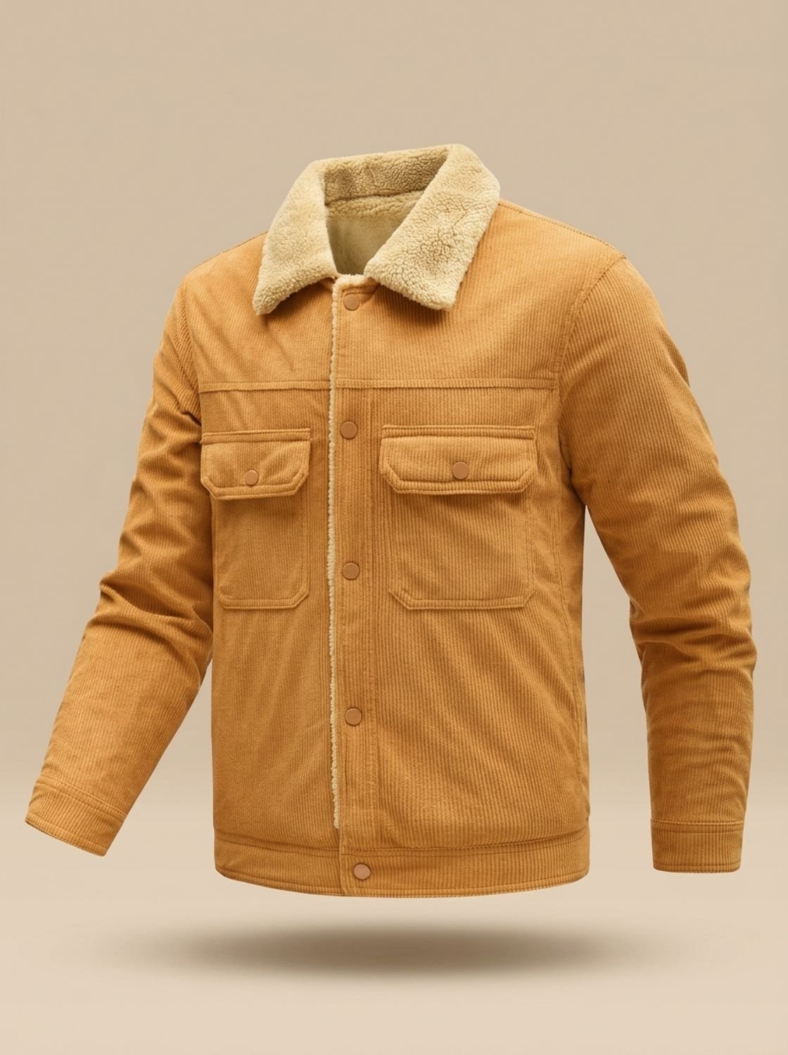 Men's Snap-Front Teddy-Lined Corduroy Utility Jacket